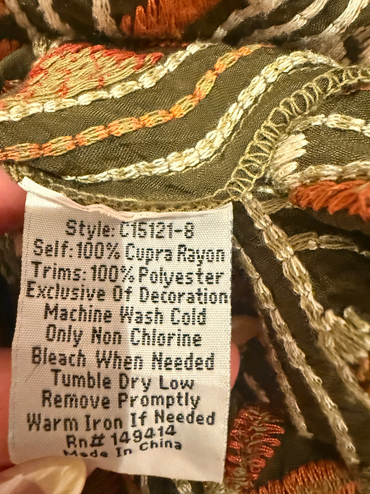 Johnny Was Small Olive Embroidered Cupra Rayon Top - Image 3