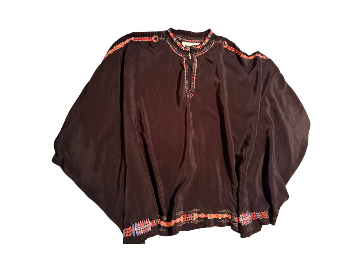 Johnny Was Silk Embroidered Poncho Black 100% Silk - S - Image 3
