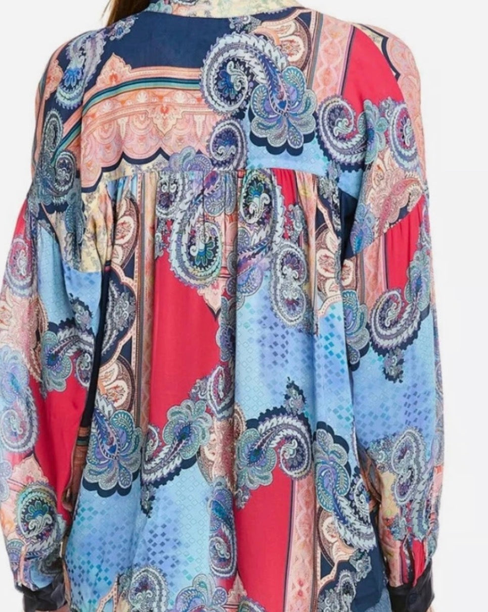 Johnny Was Long Sleeve Blouse Button Front Paisley Print - Image 2