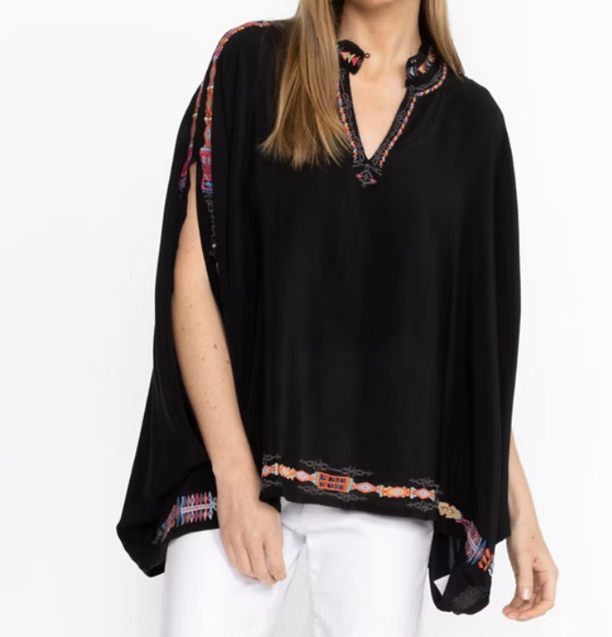 Johnny Was Silk Embroidered Poncho Black 100% Silk - S - Image 1