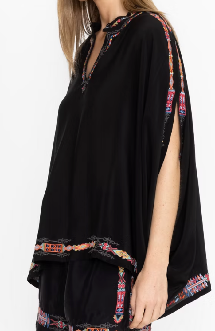 Johnny Was Silk Embroidered Poncho Black 100% Silk - S - Image 2