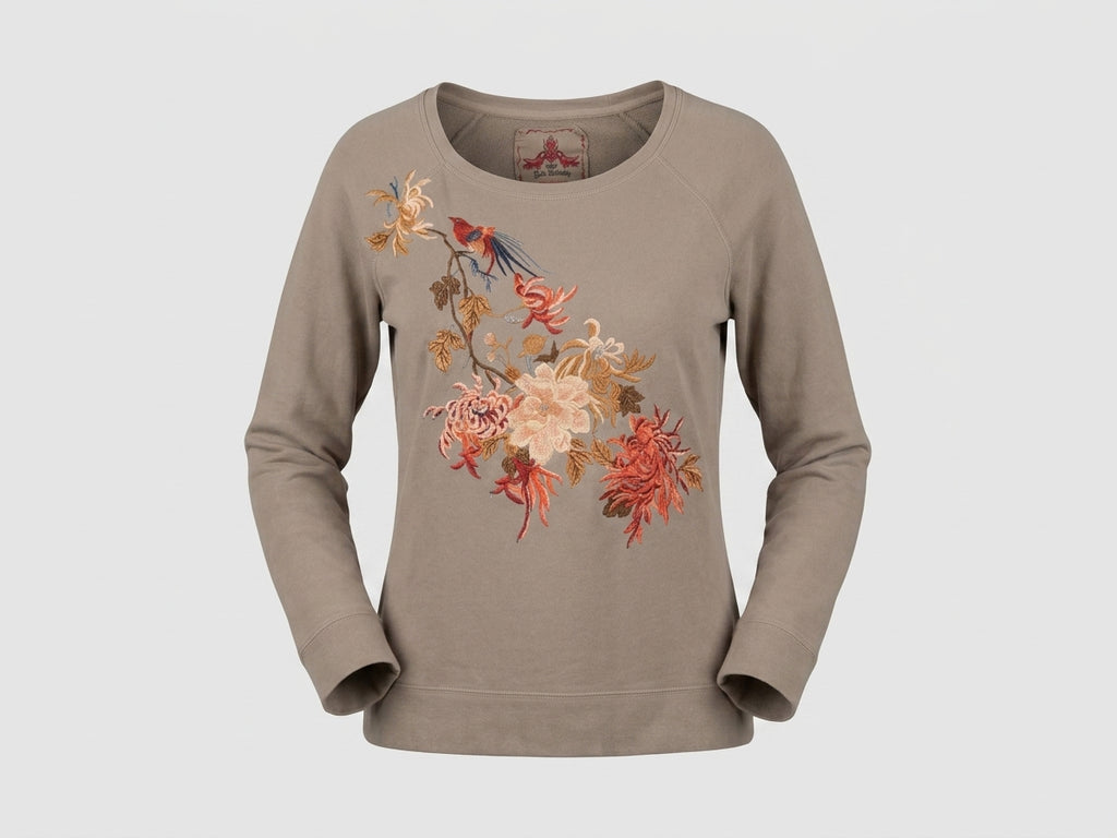 Johnny Was Grey Cotton Embroidered Long Sleeve Top - Small - Image 1