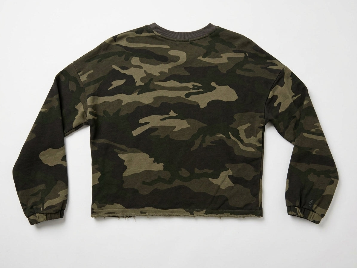 ATM Camouflage Long Sleeve Green Cropped Sweatshirt - Small - Image 1