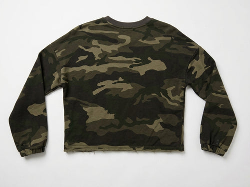 ATM Camouflage Long Sleeve Green Cropped Sweatshirt - Small - Image 1
