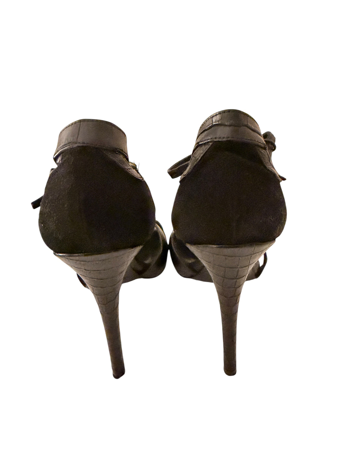 Ralph Lauren Collection Black High Heel Sandals Crocodile Embossed Leather Suede - Image 3