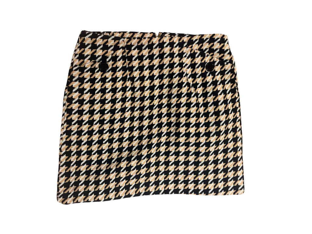 Walter Baker Houndstooth Mini Skirt Black Beige White Button Detail - Size 2 - Image 2