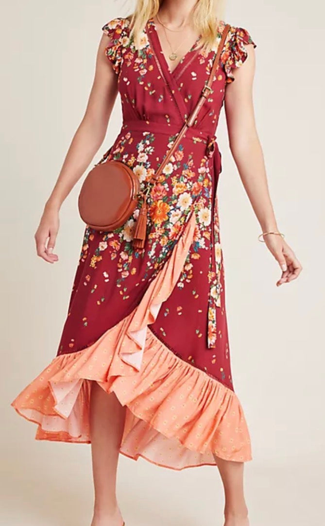 Farm Rio Red Floral Wrap Dress High-Low Hem Size S - Image 3