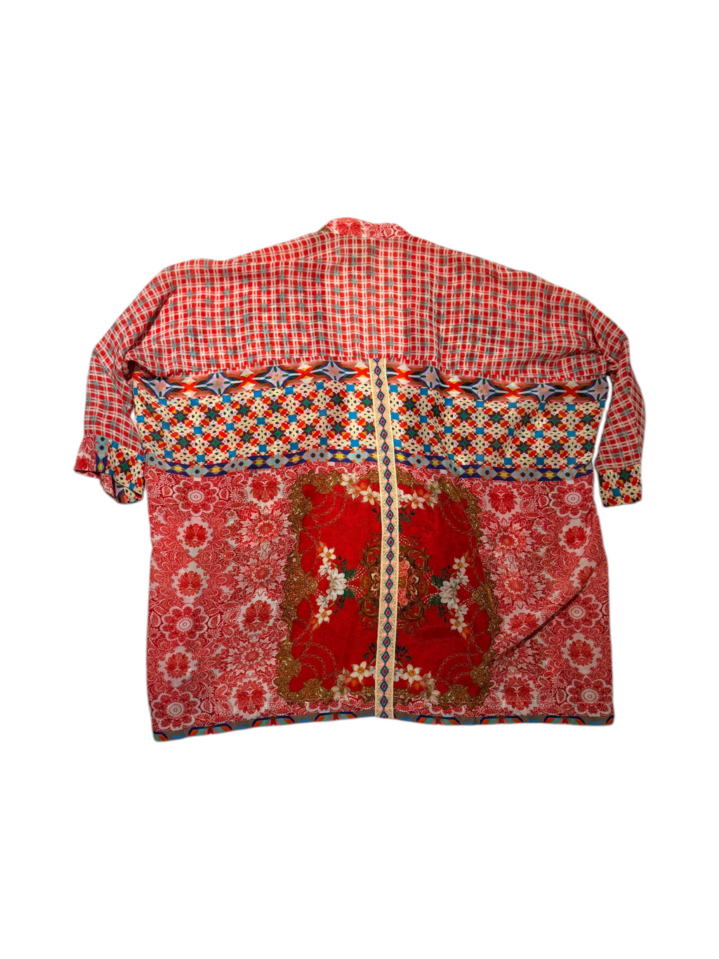 Johnny Was Kimono Jacket Red Patchwork Floral Rayon - Small - Image 5