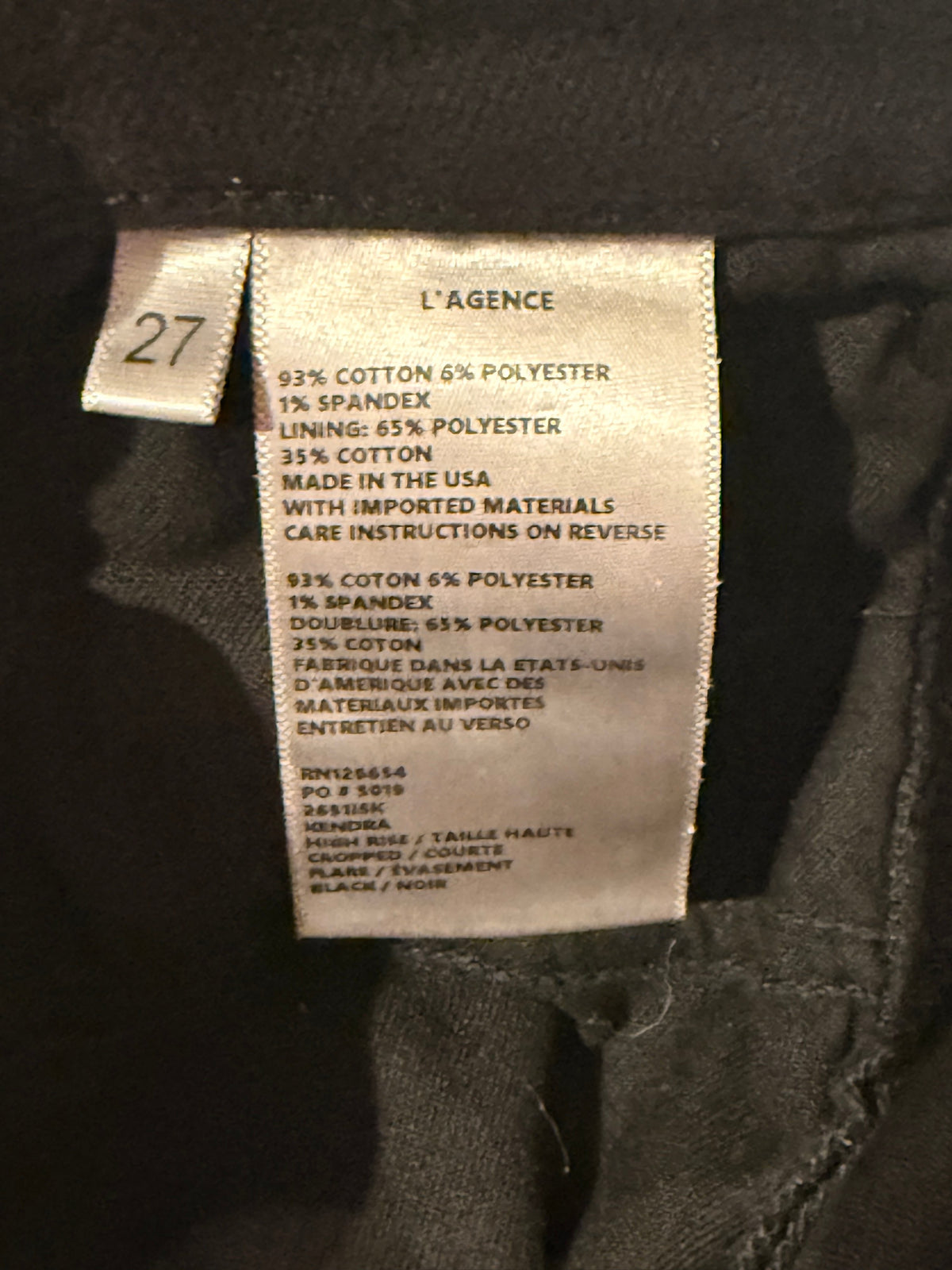 L'AGENCE Black Cotton Blend Pants Raw Hem - Size 27 - Image 3