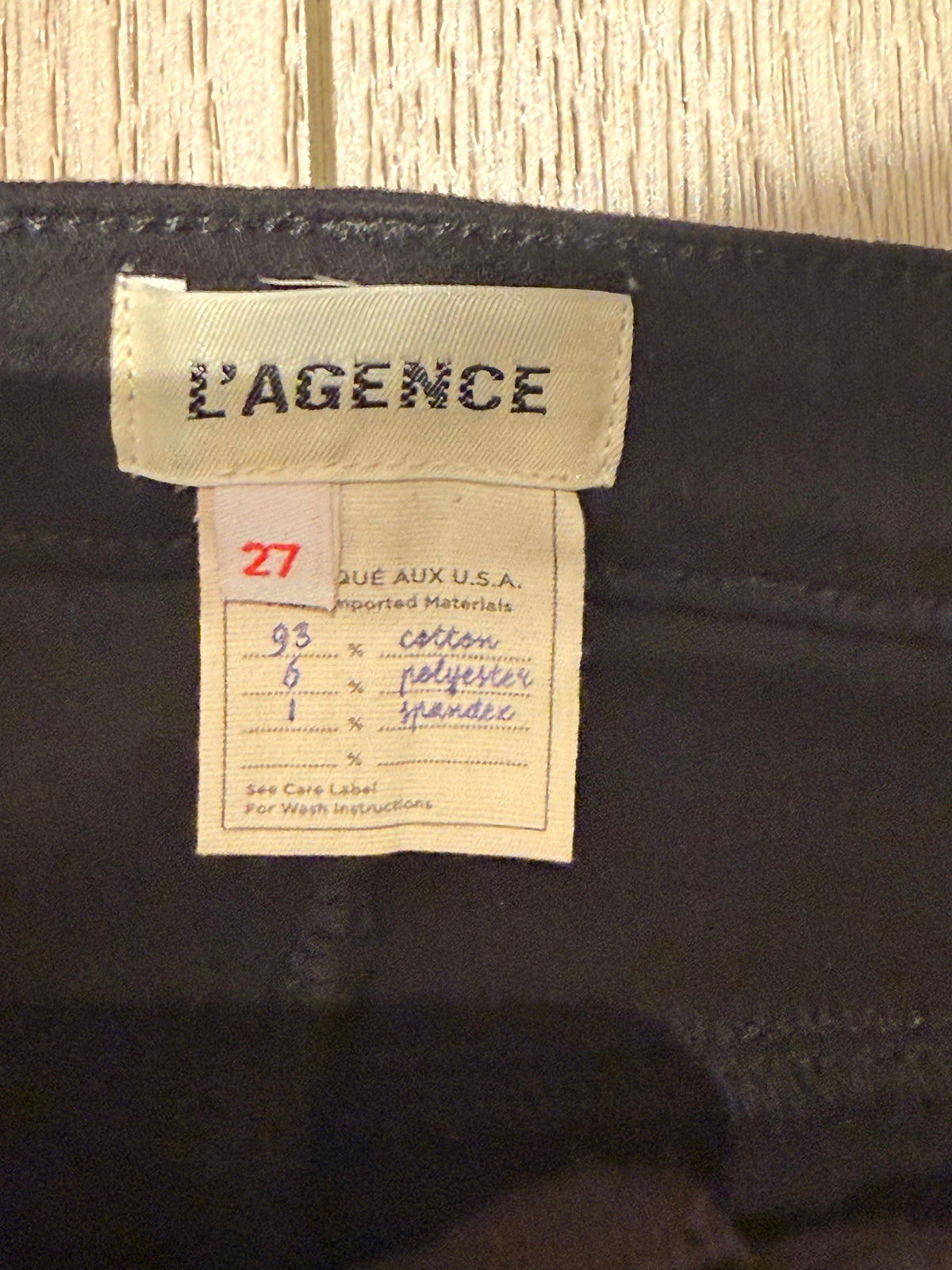 L'AGENCE Black Cotton Blend Pants Raw Hem - Size 27 - Image 4