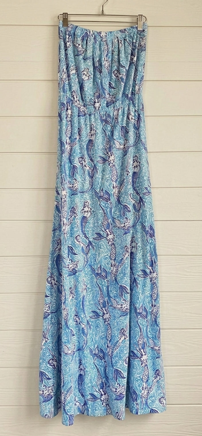 Lilly Pulitzer Small Blue Strapless Maxi Dress Mermaid Print - Image 1