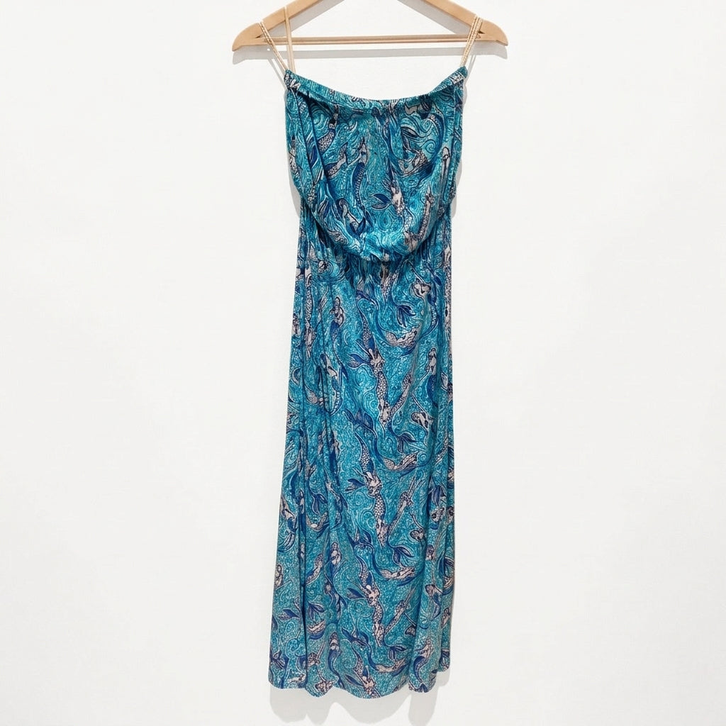 Lilly Pulitzer Small Blue Strapless Maxi Dress Mermaid Print - Image 3