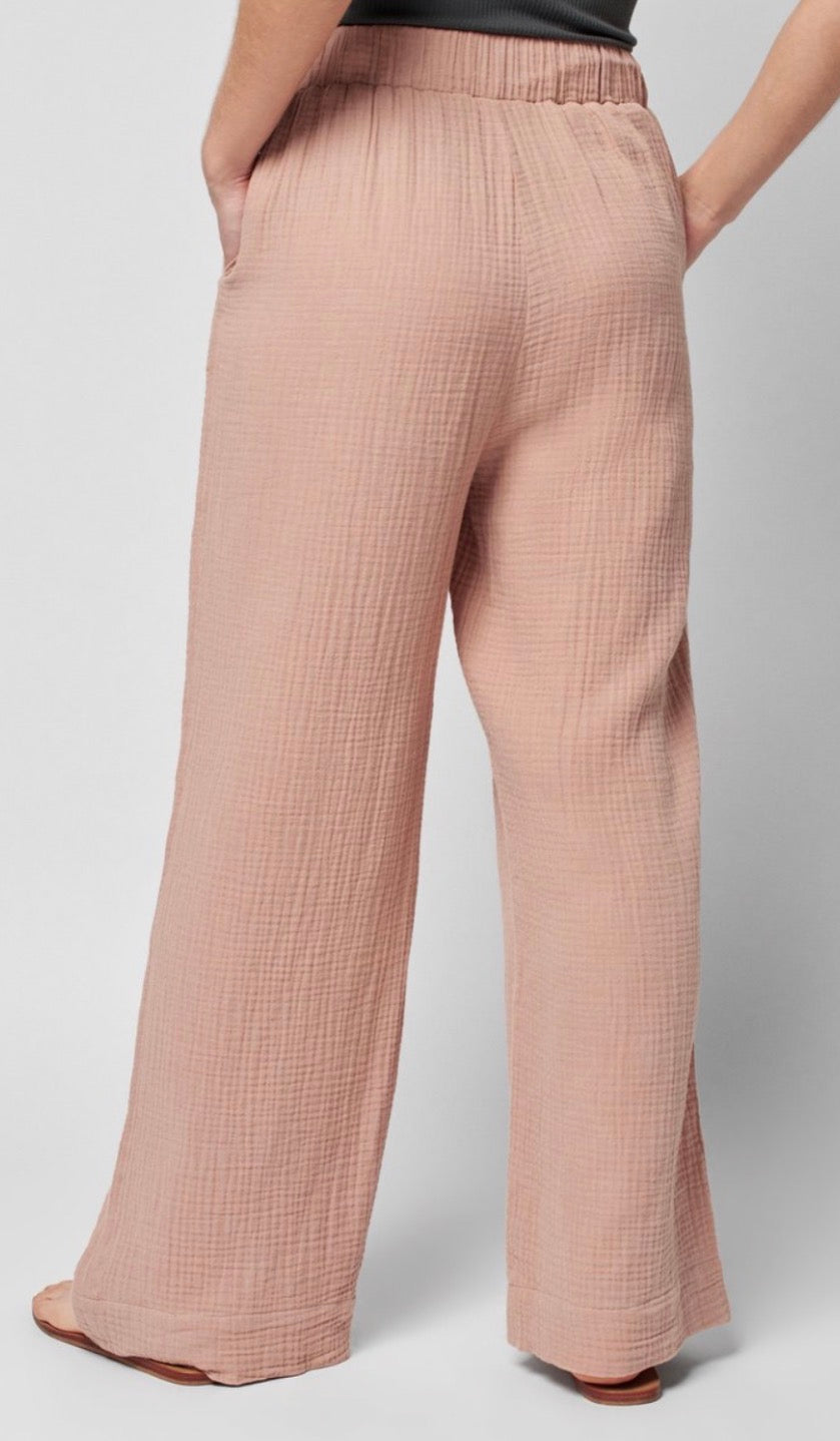Faherty Tan Gauze Wide Leg Pants Elastic Waist Casual - Image 2