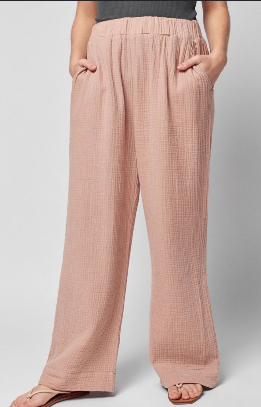 Faherty Tan Gauze Wide Leg Pants Elastic Waist Casual - Image 1