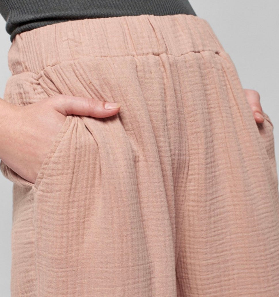 Faherty Tan Gauze Wide Leg Pants Elastic Waist Casual - Image 3
