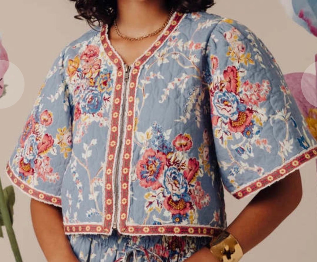Love the Label Blue Floral Cotton Crop Jacket - Medium - Image 1