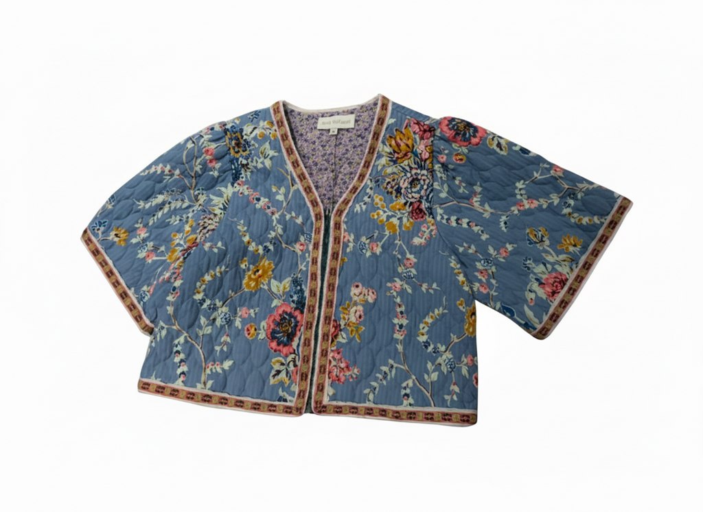 Love the Label Blue Floral Cotton Crop Jacket - Medium - Image 2
