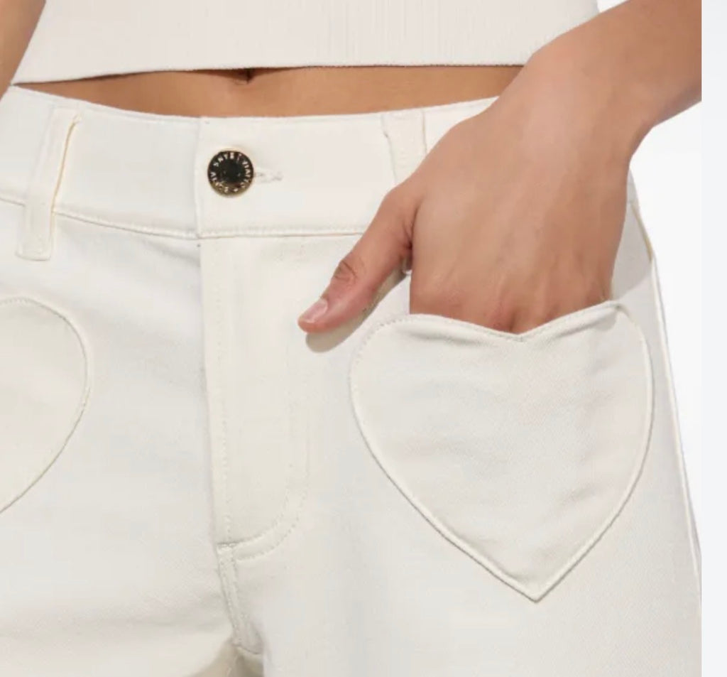 Alice + Olivia Jeans Heart Pocket Off-White Women's Jeans - Image 2