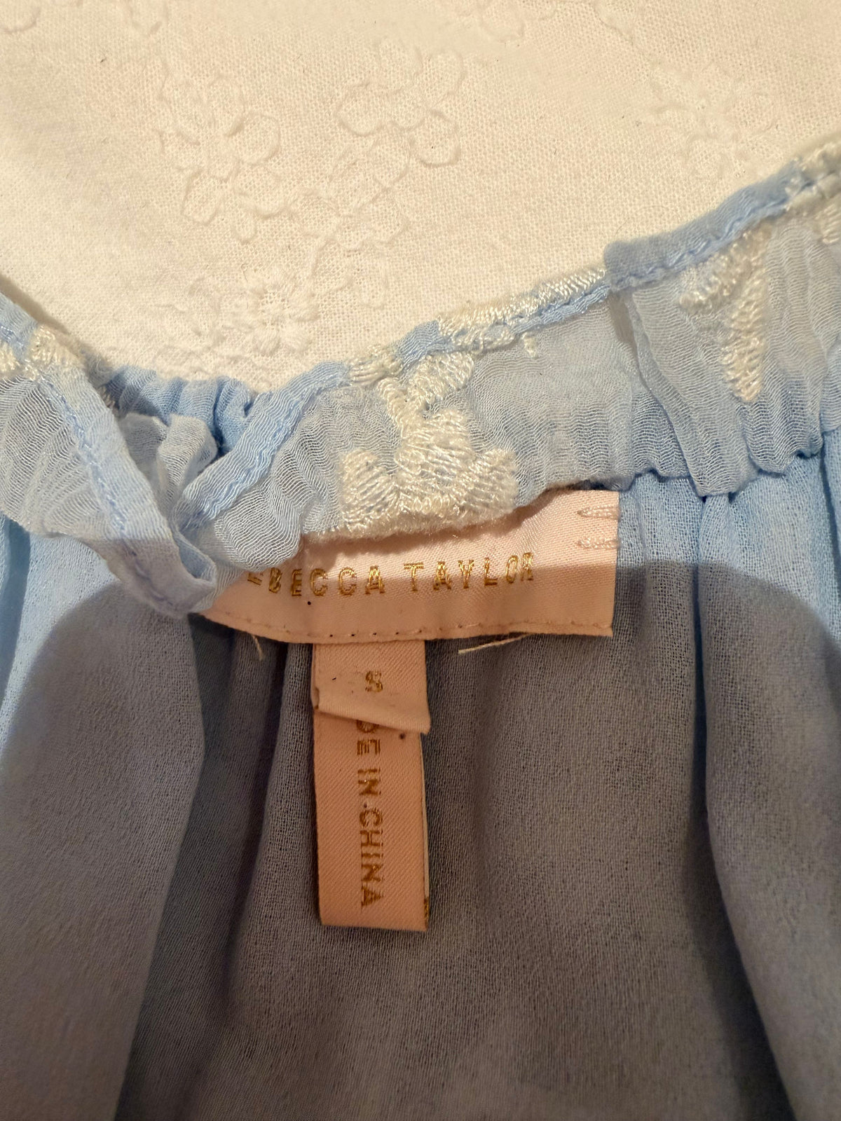 Rebecca Taylor Small Light Blue Cotton Silk Blouse Embroidered - Image 3