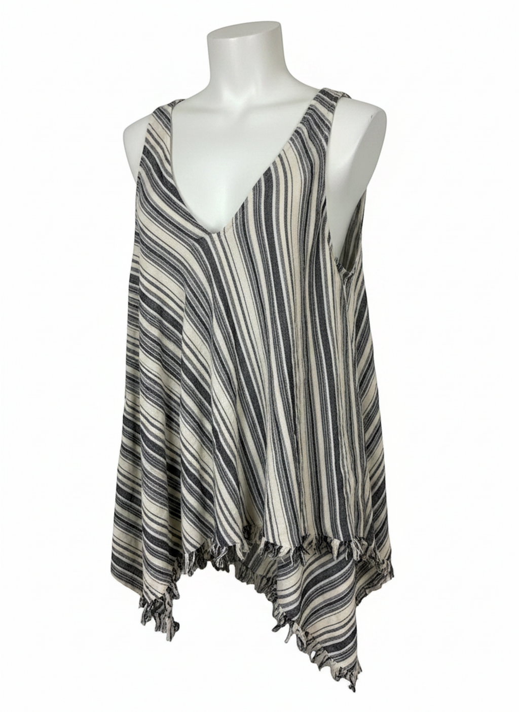 BCBGMAXAZRIA XS Black and Ivory Cotton Rayon Fringe Shell Top - Image 1