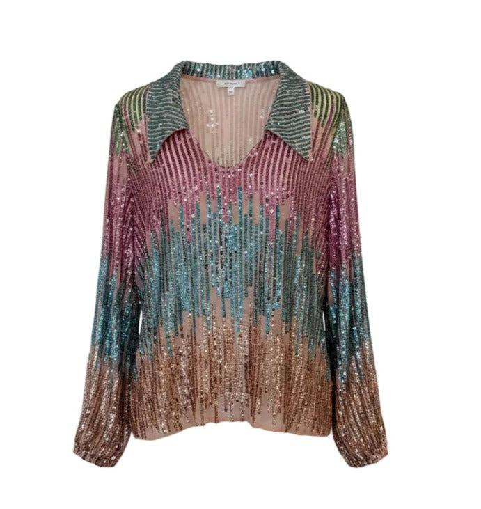 Rixo London Lyla RARE Sequin Rainbow Top w/Collar - NWOT - Medium - Image 1