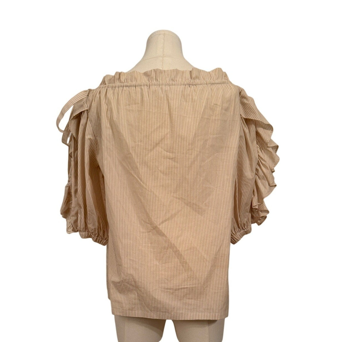 Robert Rodriguez Cotton Beige & White Stripe Tie shoulder Half Sleeves - XS - Image 2