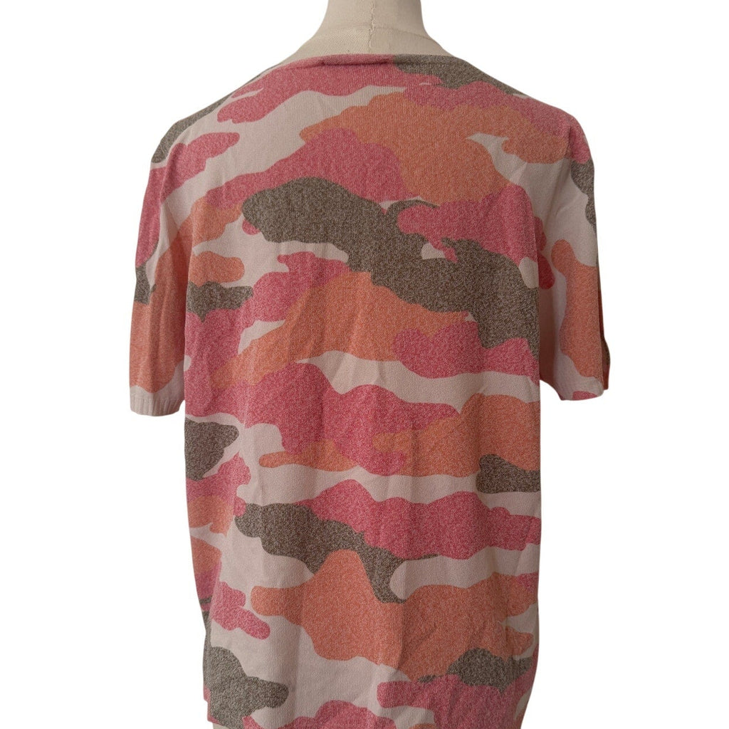 Escorpion Pink Orange Brown Camo Print V-Neck Sweater L