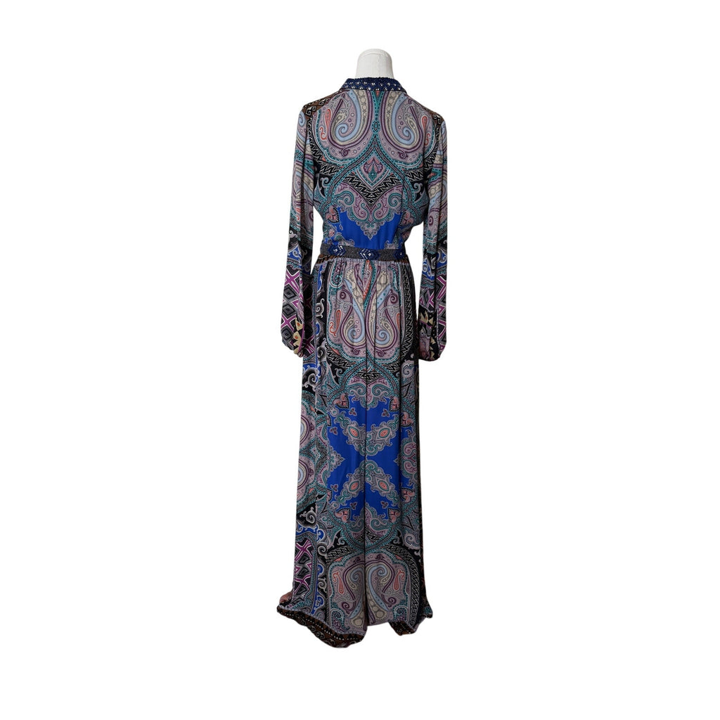 Etro Blue Black Pink Paisley Print Beaded Silk Maxi Dress 42 (US 6)