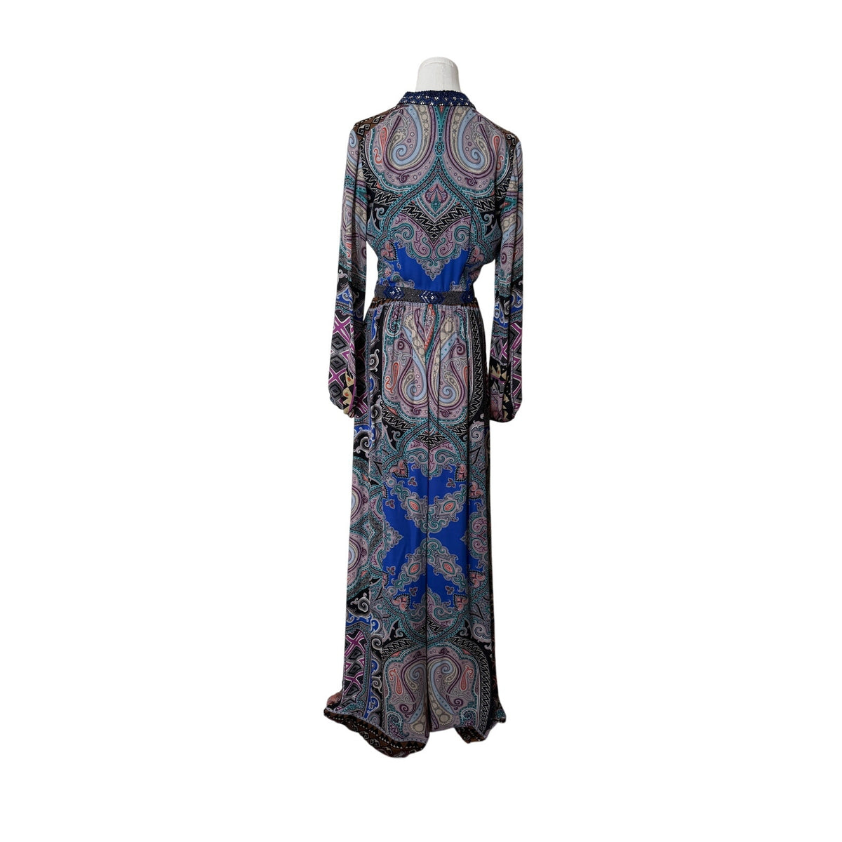 Etro Blue Black Pink Paisley Print Beaded Silk Maxi Dress 42 (US 6)