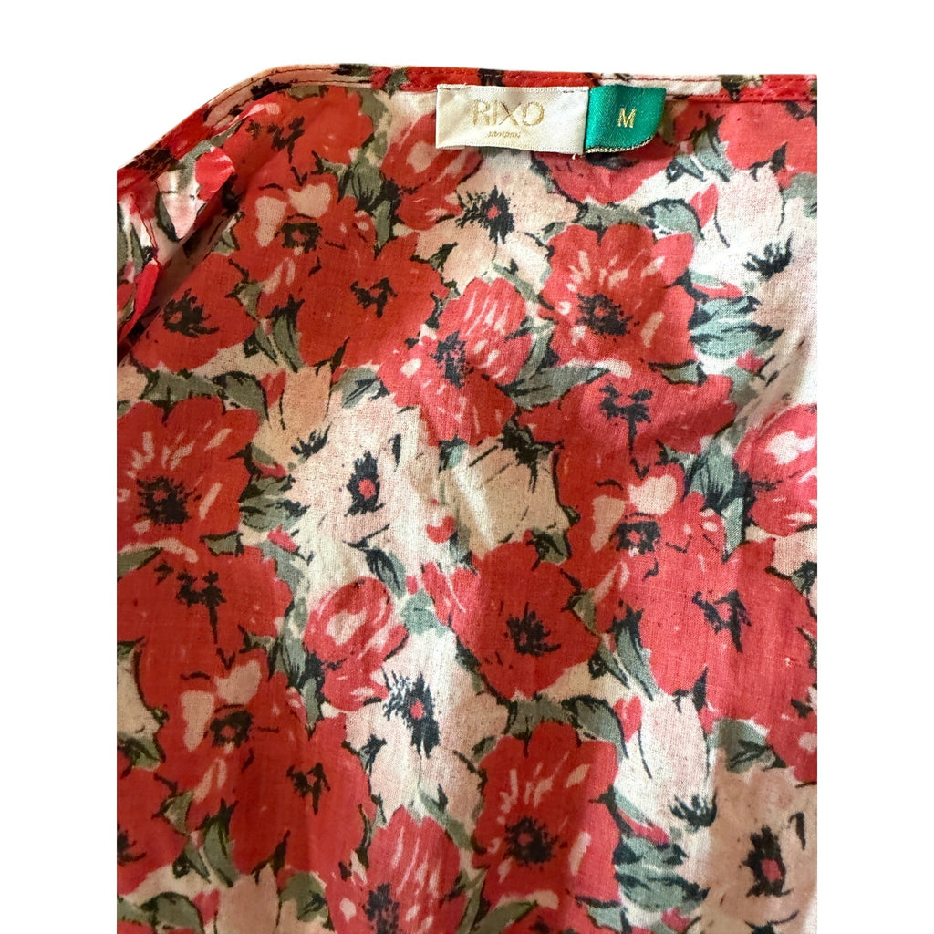 Rixo London Red Floral Cotton Wrap Dress Lightweight - Medium