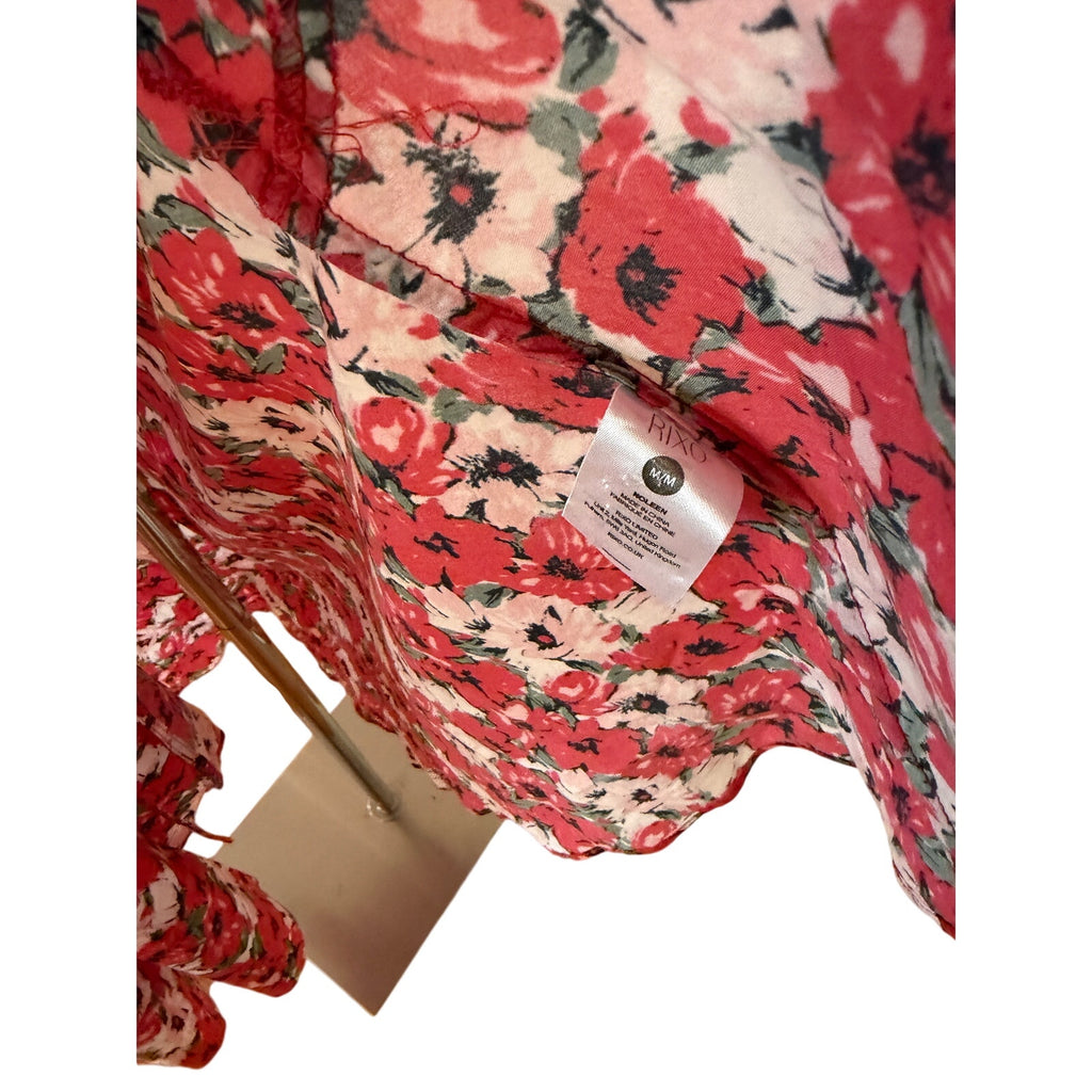 Rixo London Red Floral Cotton Wrap Dress Lightweight - Medium