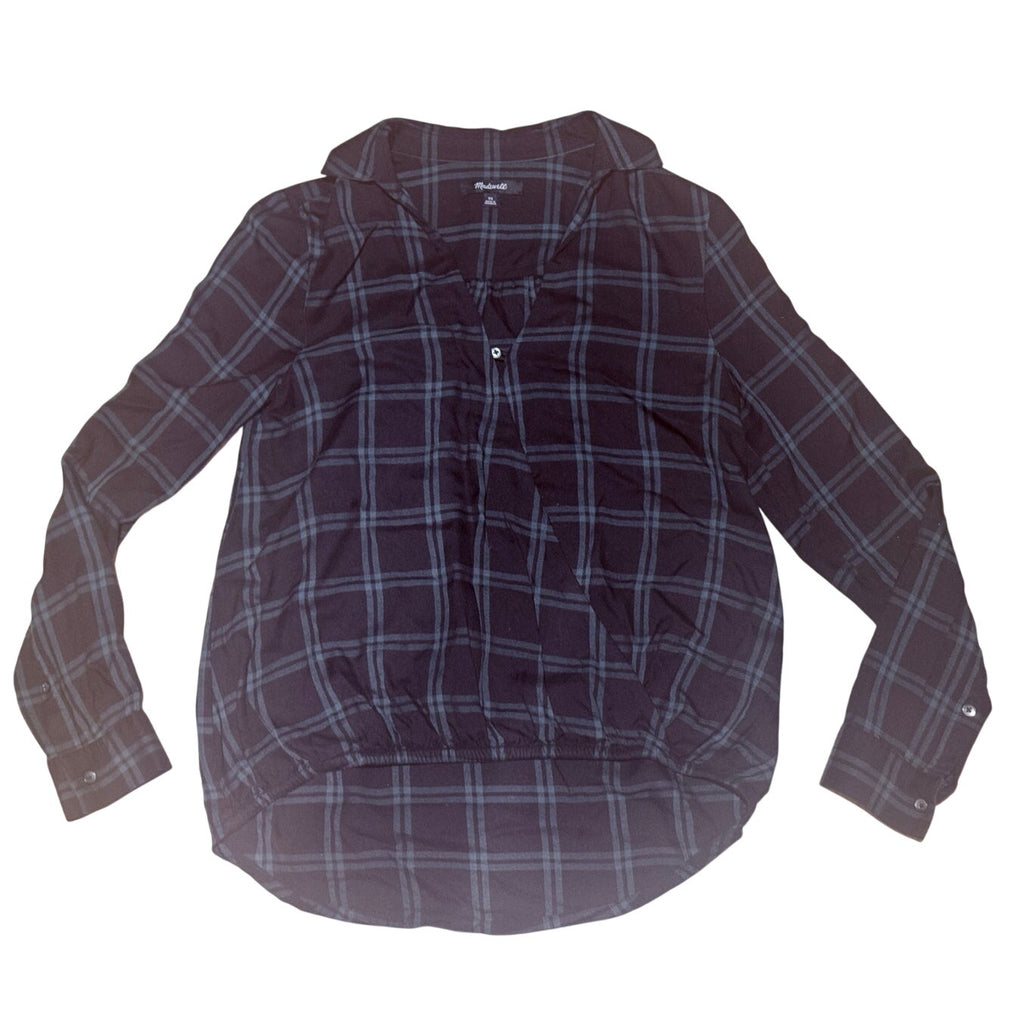 Madewell Wrap-Front Shirt Palma Plaid Green Black XS