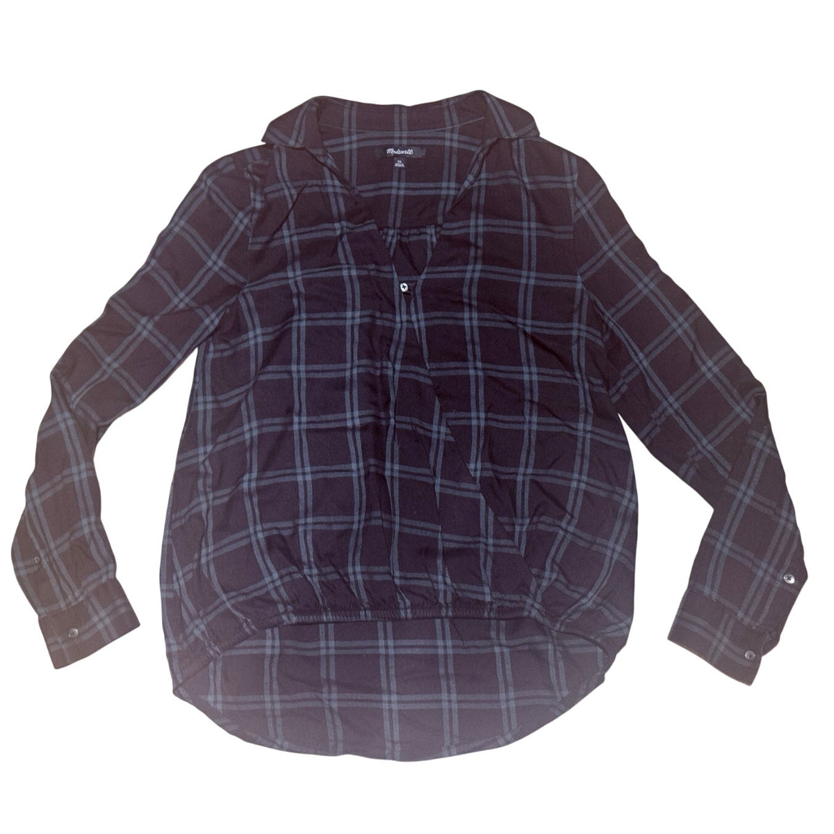 Madewell Wrap-Front Shirt Palma Plaid Green Black XS