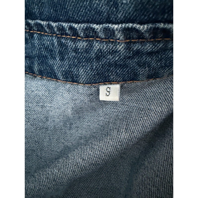 Vintage Denim Double-Breasted Wood Button Jacket Curved Bottom - S