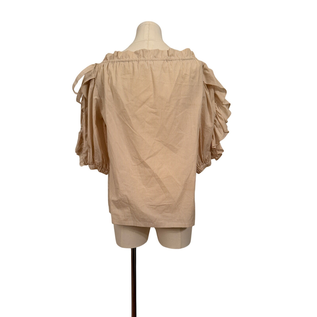 Robert Rodriguez Cotton Beige & White Stripe Tie shoulder Half Sleeves - XS