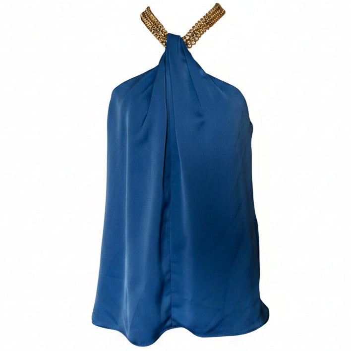 Ramy Brook Blue Silky Chain Neck Blouse - XS