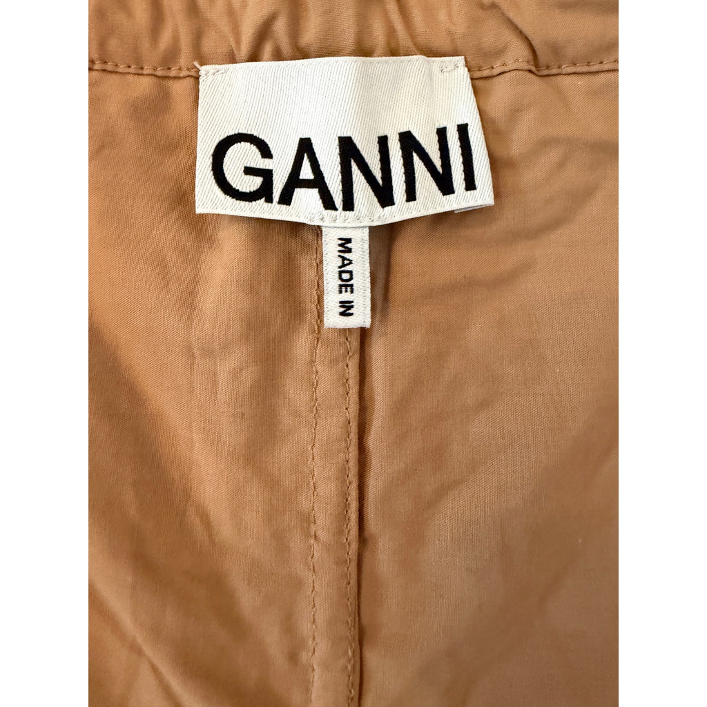 Ganni Broderie Anglaise Eyelet Blouse Camel Brown Cotton Climate Tagged- 36 /US8