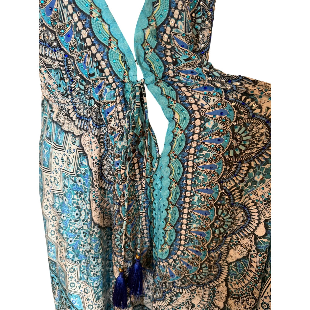 True Colours Blue Pattern Halter Kaftan Dress L/XL