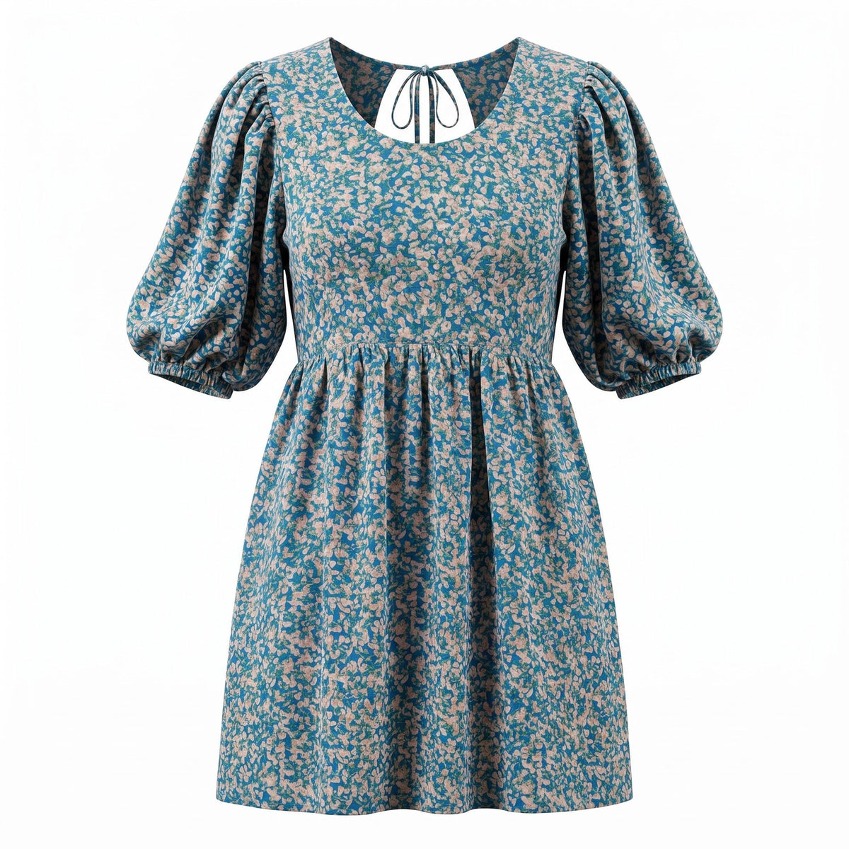 Mirth Handmade Blue Floral Cotton Mini Dress Size L