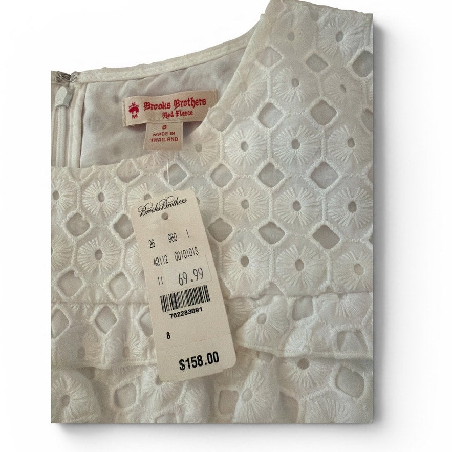 Brooks Brothers White Red Fleece Eyelet Dress NWT Size 8