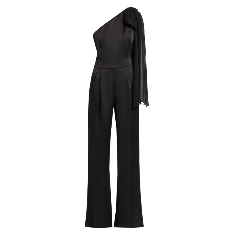 Galvan London Asymmetric Sash Satin Jumpsuit Black US 8