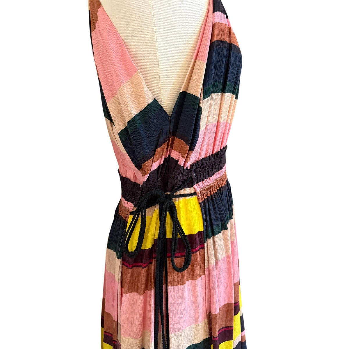 Apiece Apart NY La Rose Silk Striped Yellow Pink Black Dress - 4