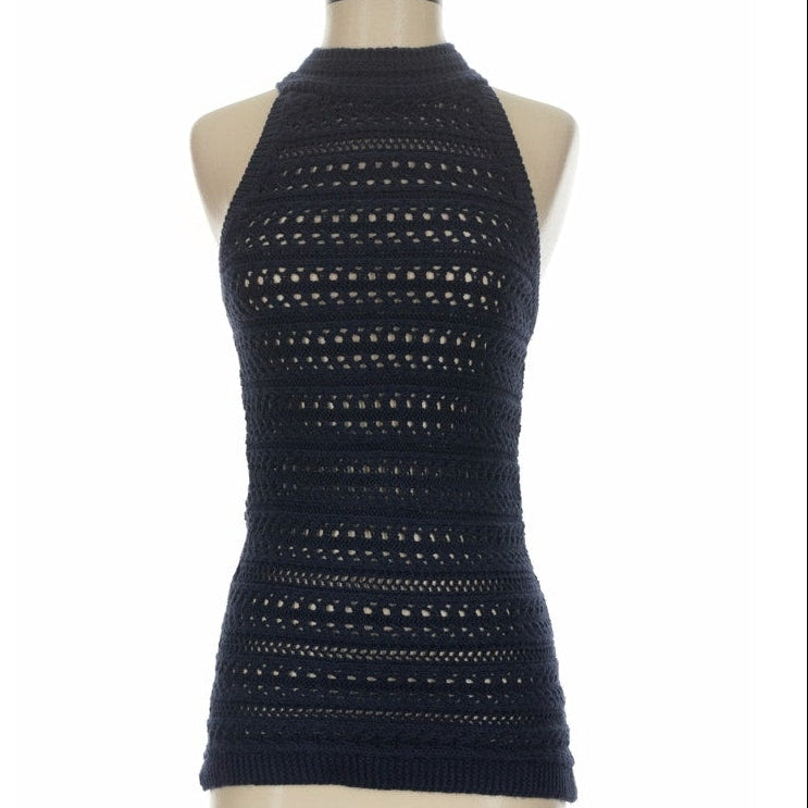 Banana Republic Navy Open Weave Knit Sleeveless Sweater Medium