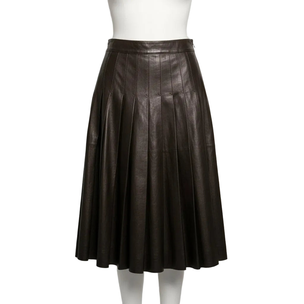 re.set Black Leather Pleated Skirt Size IT 46 (US 10) Made in Italy