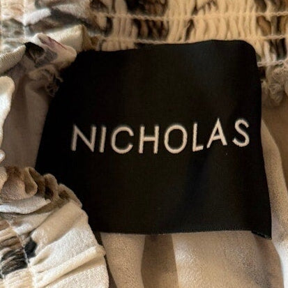 Nicholas Cream Floral Off-Shoulder Smocked Top with Lace Accent Size 4