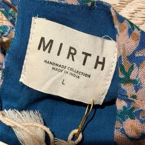 Mirth Handmade Blue Floral Cotton Mini Dress Size L