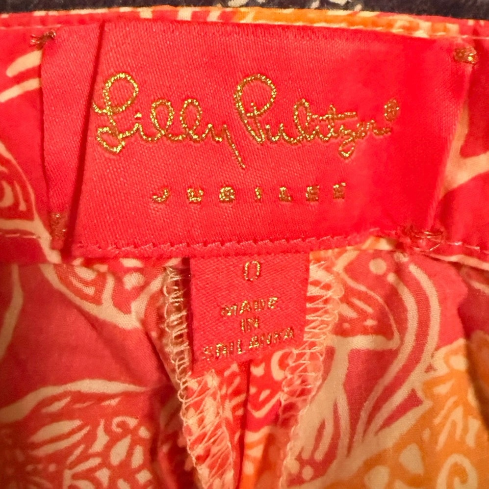 Lilly Pulitzer Pink Orange Fish Print Cotton Pants Size 0