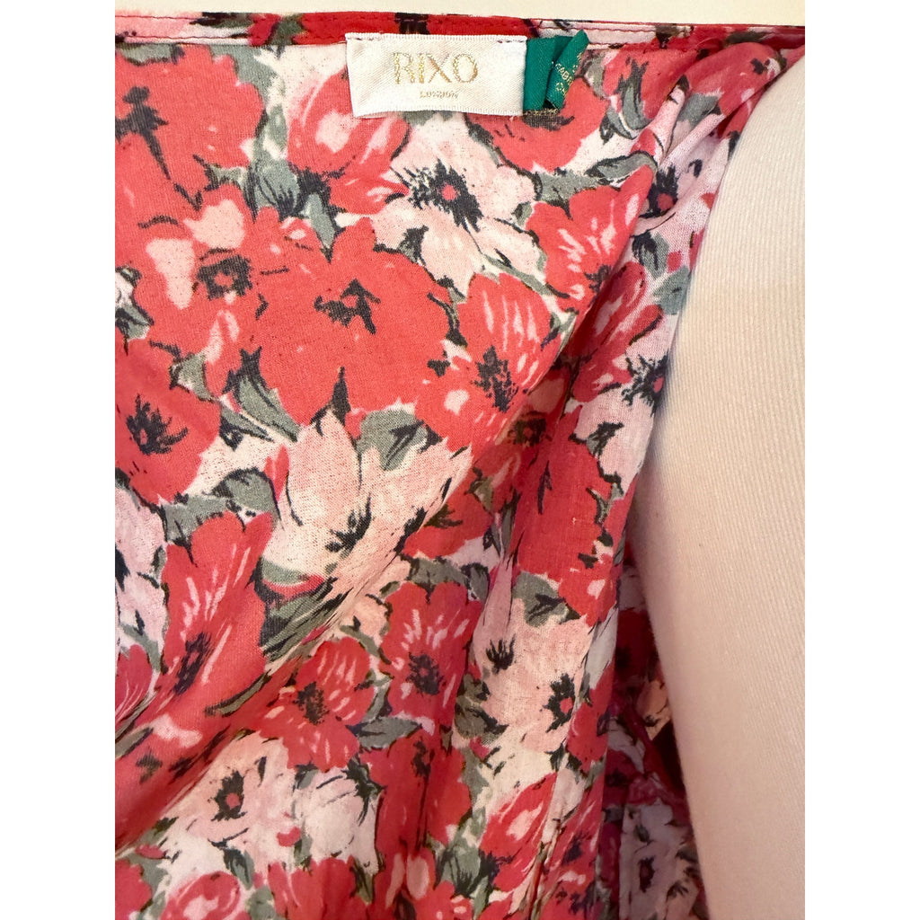 Rixo London Red Floral Cotton Wrap Dress Lightweight - Medium