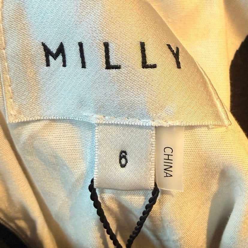 MILLY Grand Foliage Black White Poplin Midi Dress Size 6