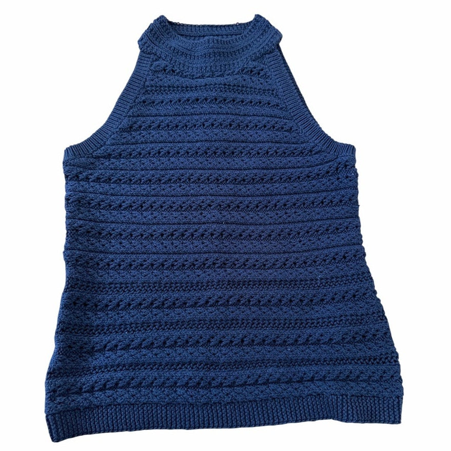 Banana Republic Navy Open Weave Knit Sleeveless Sweater Medium